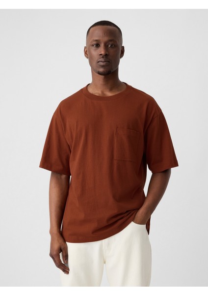 Erkek Kahverengi Cepli Everyday Soft Oversize T-Shirt