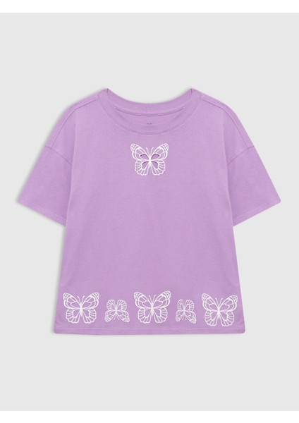 Kız Çocuk Lila Grafikli T-Shirt