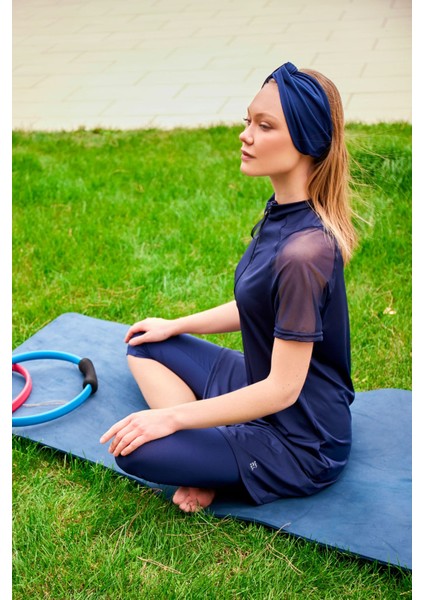 Likralı Lacivert Taytlı Yarı Kapalı Mayo M2449 fırsatları