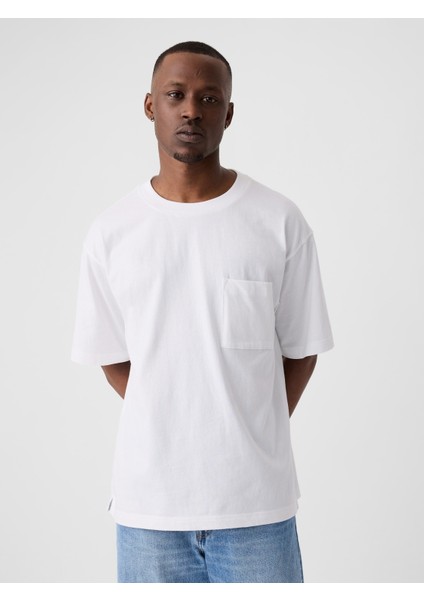 Erkek Beyaz Cepli Everyday Soft Oversize T-Shirt