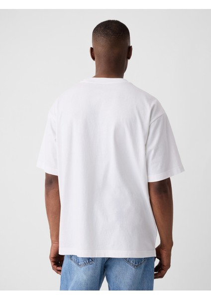 Erkek Beyaz Cepli Everyday Soft Oversize T-Shirt