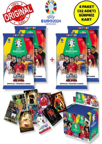 Almanya Euro 2024 Avrupa Şampiyonası Match Attax - 4 Adet Futbolcu Kart Paketi (32 Adet Kart)