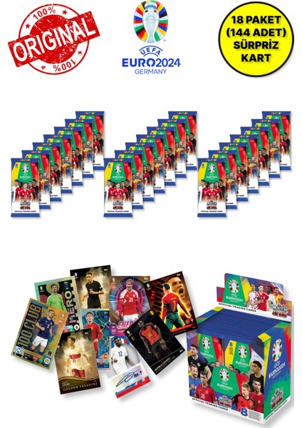 Almanya Euro 2024 Avrupa Şampiyonası Match Attax - 18 Adet Futbolcu Kart Paketi (144 Adet Kart)