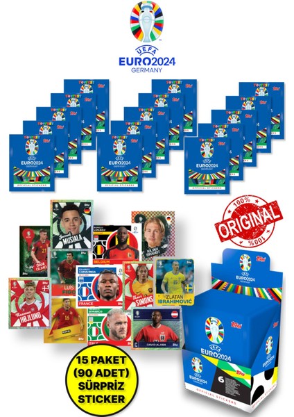 Almanya Euro 2024 Avrupa Şampiyonası Match Attax - 15 Adet Futbolcu Sticker Paketi (90 Adet Sticker)