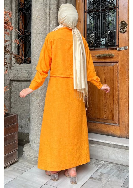 Orange Gömlek Kombinli Askılı Güllü Tesettür Elbise P-00010238 fırsatları