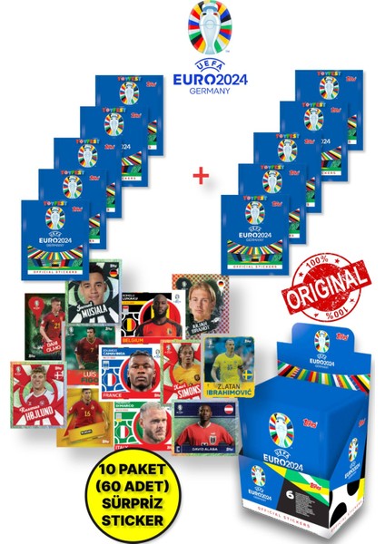 Almanya Euro 2024 Avrupa Şampiyonası Match Attax - 10 Adet Futbolcu Sticker Paketi (60 Adet Sticker)