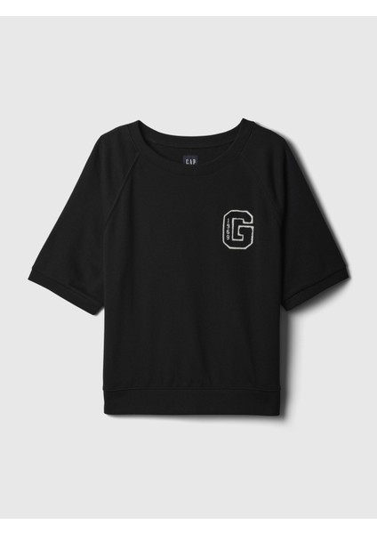 Kadın Siyah Gap Logo Oversized Kısa Kollu Sweatshirt