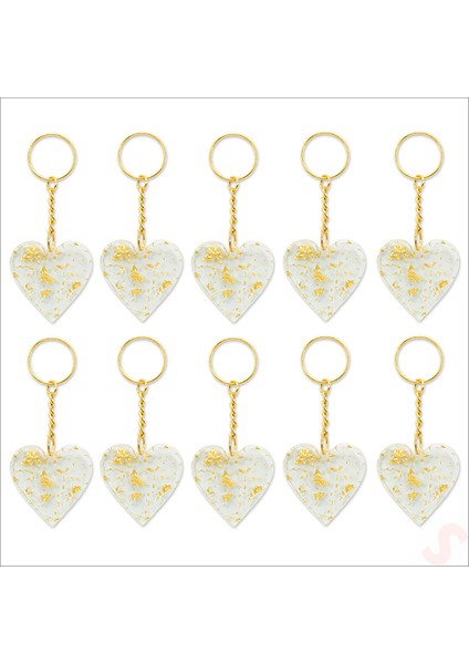 Epoksi Kalp Anahtarlık, Altın - 10 Adet