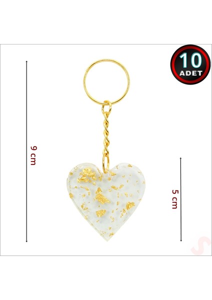 Epoksi Kalp Anahtarlık, Altın - 10 Adet modelleri