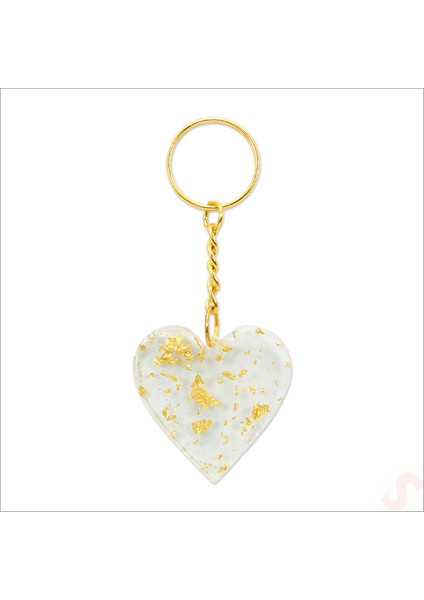 Epoksi Kalp Anahtarlık, Altın - 10 Adet indirimleri