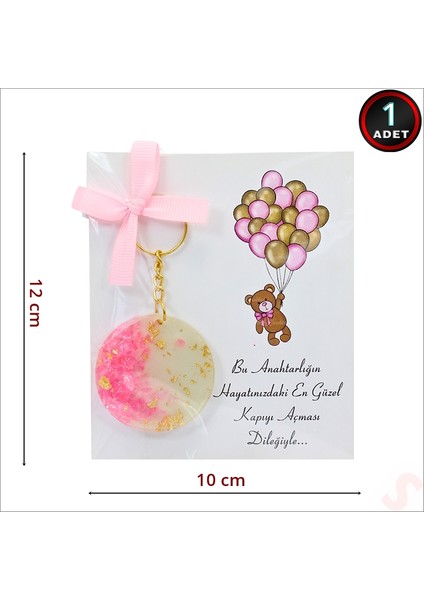 Kartlıklı Pembe Taşlı Epoksi Anahtarlık, Altın - 1 Adet fiyatları