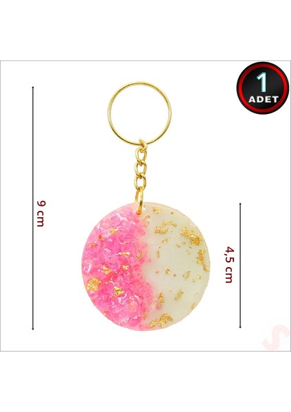 Kartlıklı Pembe Taşlı Epoksi Anahtarlık, Altın - 1 Adet indirimleri