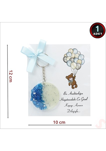 Kartlıklı Mavi Taşlı Epoksi Anahtarlık, Gümüş - 1 Adet fiyatları