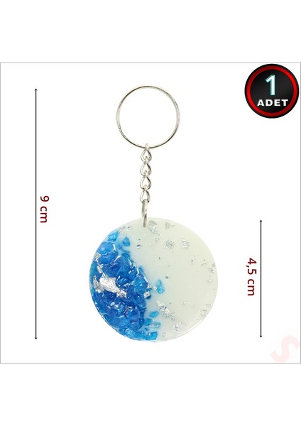 Kartlıklı Mavi Taşlı Epoksi Anahtarlık, Gümüş - 1 Adet indirimleri