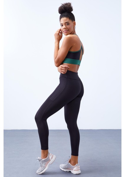 Siyah Yüksek Bel Toparlayıcı Slim Fit Dar Paça Kadın Tayt - 94568