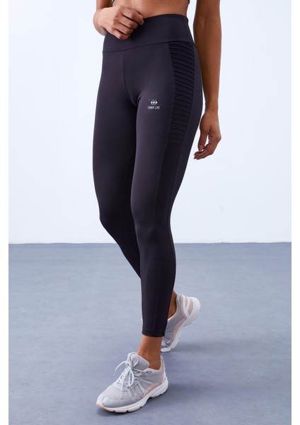 Siyah Yüksek Bel Toparlayıcı Slim Fit Dar Paça Kadın Tayt - 94568