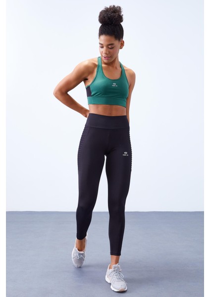 Siyah Yüksek Bel Toparlayıcı Slim Fit Dar Paça Kadın Tayt - 94568