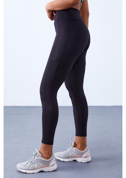 Siyah Yüksek Bel Toparlayıcı Slim Fit Dar Paça Kadın Tayt - 94568