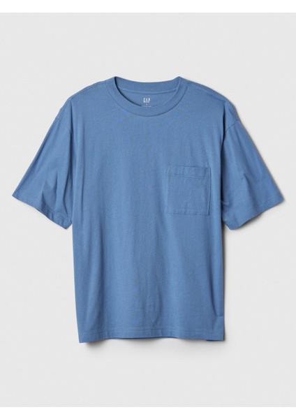 Erkek Mavi Cepli Everyday Soft Oversize T-Shirt