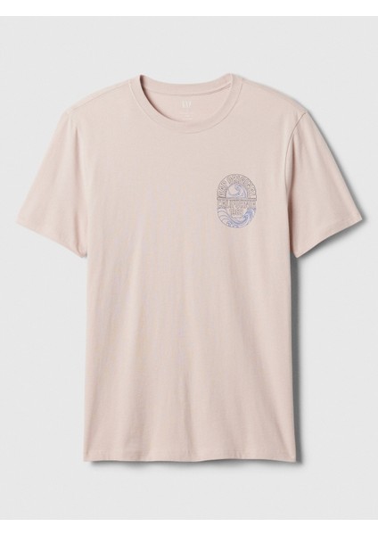Erkek Pembe Logo Grafikli T-Shirt