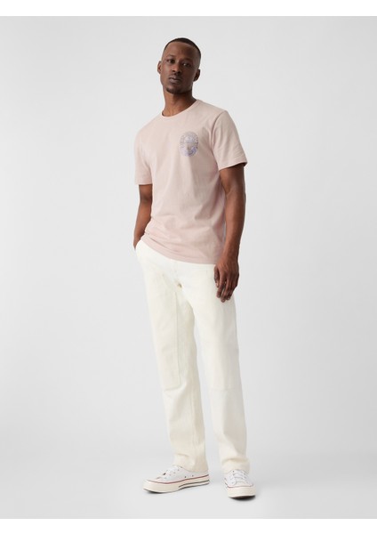 Erkek Pembe Logo Grafikli T-Shirt