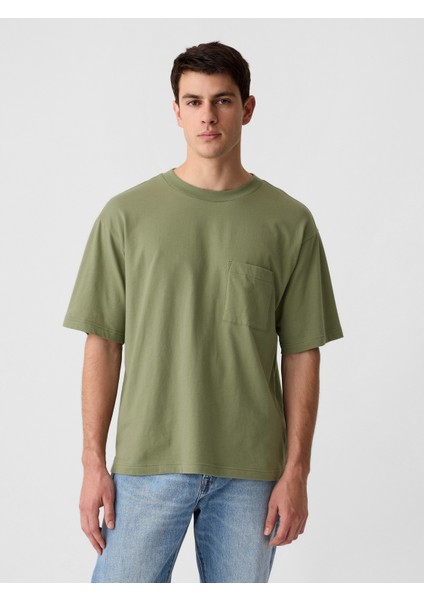 Erkek Yeşil Cepli Everyday Soft Oversize T-Shirt