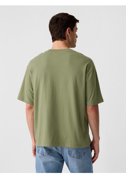 Erkek Yeşil Cepli Everyday Soft Oversize T-Shirt