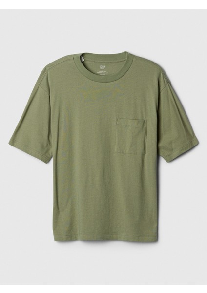 Erkek Yeşil Cepli Everyday Soft Oversize T-Shirt