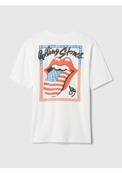 Erkek Kırık Beyaz Rolling Stones Grafikli T-Shirt