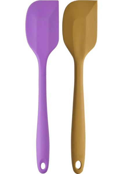 Büyük Boy Yanmaz Yapışmaz Sarı Mor Silikon Yassı Spatula Servis Seti 2 Adet