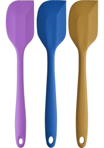 Büyük Boy Yanmaz Yapışmaz Sarı Mavi Mor Silikon Yassı Spatula Servis Seti 3 Adet