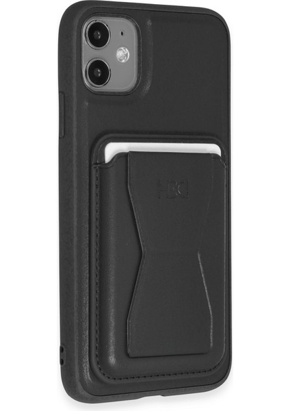 Iphone 11 Kılıf Hd Deri Luxury Magnet Kartvizitli Kapak - Siyah 376008