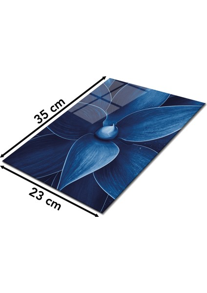 Mavi Yapraklar Cam Kesme Tahtası, Silikon Ayaklı, Sunum Kesim Doğrama Tablası, Temperli ve Rodajlı fiyatları