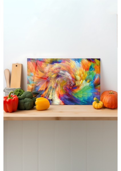 Rengarenk Fraktal Cam Kesme Tahtası, Silikon Ayaklı Sunum Kesim Doğrama Tablası, Temperli ve Rodajlı