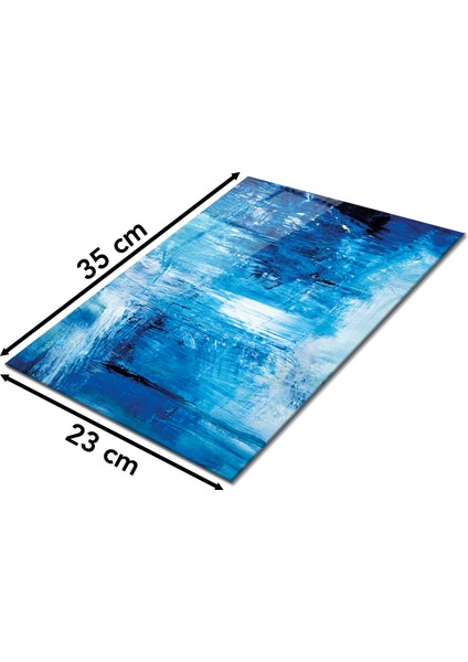 Soyut Mavi Boya Cam Kesme Tahtası, Silikon Ayaklı, Sunum Kesim Doğrama Tablası, Temperli ve Rodajlı fiyatları