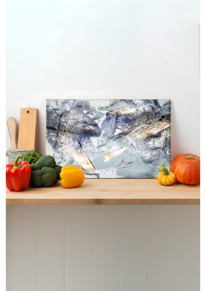 Soyut Mermer Cam Kesme Tahtası, Silikon Ayaklı, Sunum Kesim Doğrama Tablası, Temperli ve Rodajlı