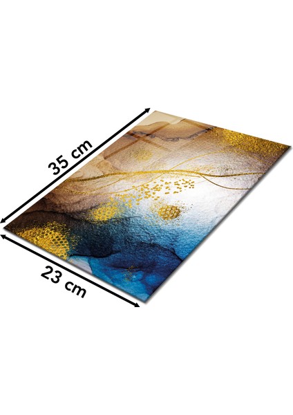 Gold Mavi Soyut Cam Kesme Tahtası, Silikon Ayaklı, Sunum Kesim Doğrama Tablası, Temperli ve Rodajlı fiyatları