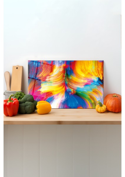 Renkli Fraktal Cam Kesme Tahtası, Silikon Ayaklı, Sunum Kesim Doğrama Tablası, Temperli ve Rodajlı