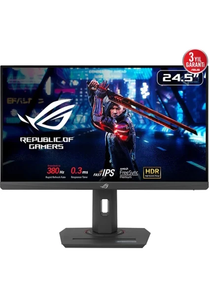 ASUS ROG STRIX XG259QNS   24.5 HDR eSports GAMING FAST IPS FREESYNC VE G-SYNC UYUMLU  1920x1080 1MS(0.3MS MİN) 380HZ DP HDMI USB VESA 3YIL ELMB SYNC,PIVOT Monitör