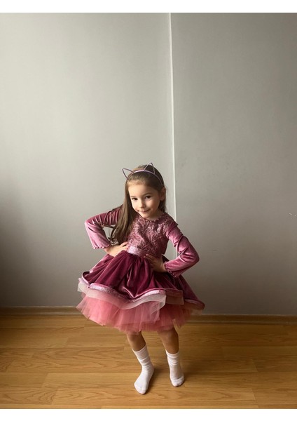 Kadife Perenses Abiye Elbise Pembe