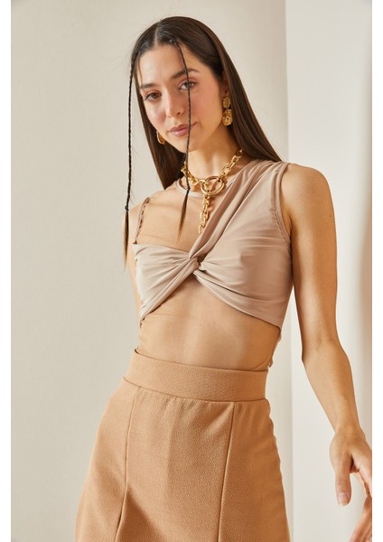 Bej Transparan Detaylı Crop Bluz 5YXK2-48609-25 fiyatları