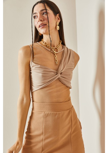 Bej Transparan Detaylı Crop Bluz 5YXK2-48609-25 fırsatları
