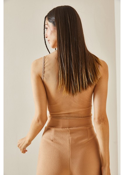 Bej Transparan Detaylı Crop Bluz 5YXK2-48609-25 indirimleri