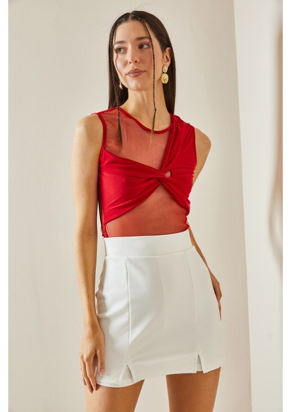 Kırmızı Transparan Detaylı Crop Bluz 5YXK2-48609-04 fiyatları