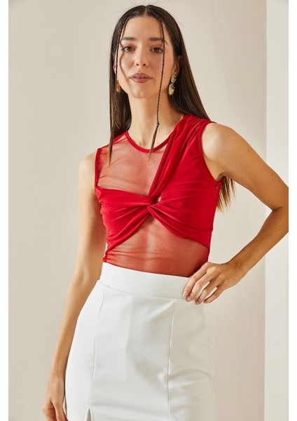 Kırmızı Transparan Detaylı Crop Bluz 5YXK2-48609-04 modelleri