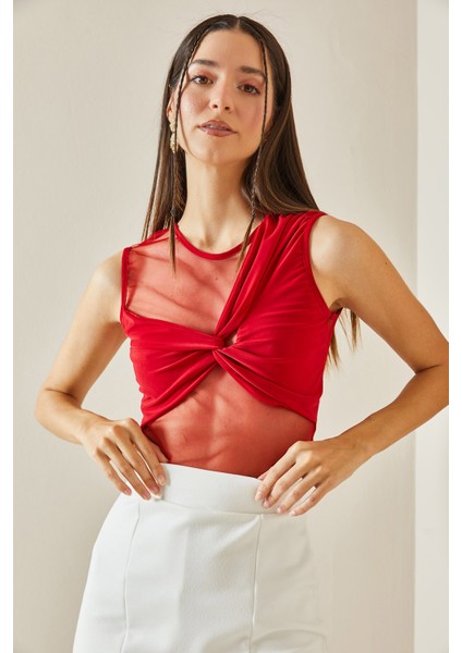 Kırmızı Transparan Detaylı Crop Bluz 5YXK2-48609-04 indirimleri