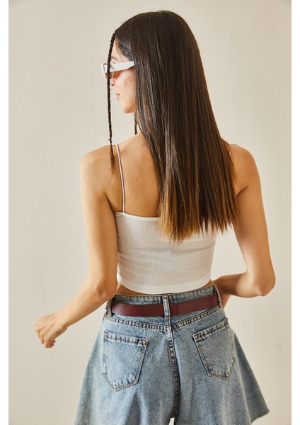 Beyaz Ince Askılı Fitilli Crop Bluz 5YXK2-48624-01 fırsatları
