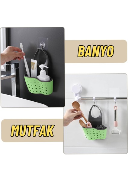 Banyo ve Mutfak Musluk Askılı Bulaşık Süngeri ve Sabunluk Süzgeçli Düzenleyici