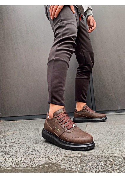 Yüksek Taban Günlük Ayakkabı 040 Kahverengi (Siyah Taban)