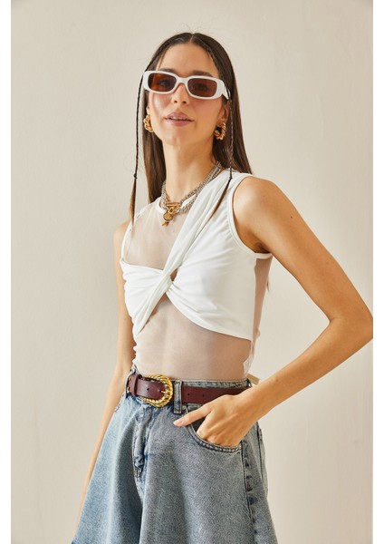 Beyaz Transparan Detaylı Crop Bluz 5YXK2-48609-01 fiyatları